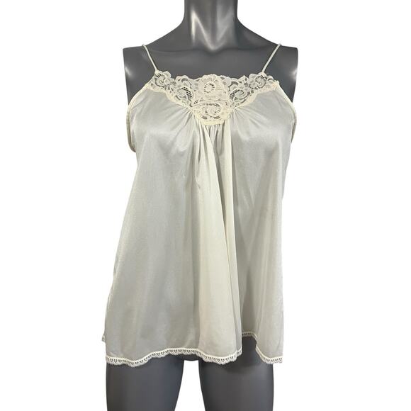 Vtg Camisole Slip Top Satin White Floral Lace Medium Cami Cottage Fairy Tank Top - Picture 5 of 12